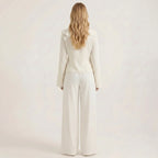 Women's Ruffle Two-Piece Set with V-Neck Top and Wide Leg Pants