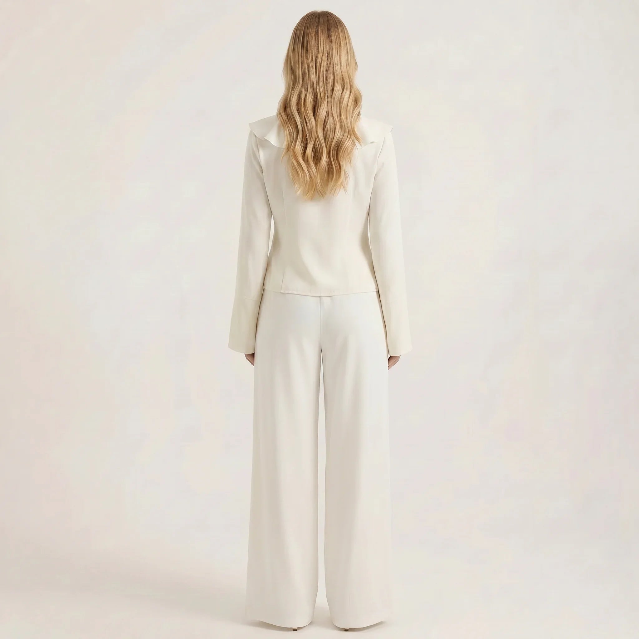Women's Ruffle Two-Piece Set with V-Neck Top and Wide Leg Pants