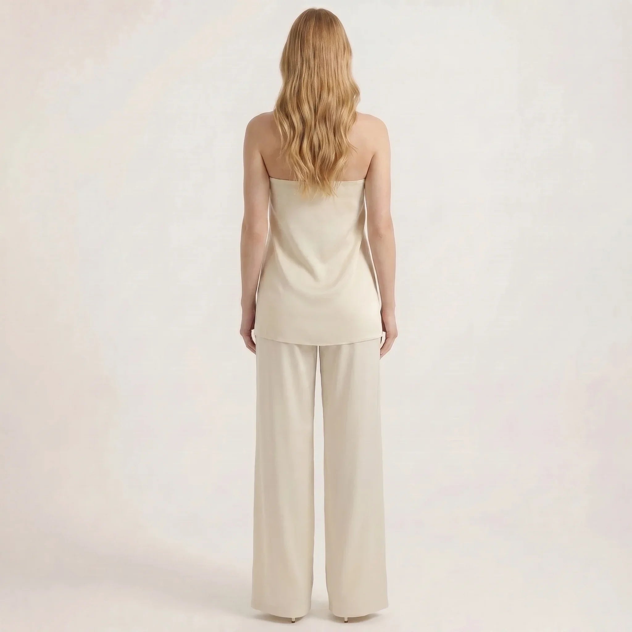 Women's Strapless Top and Wide Leg Pants Two-Piece Set
